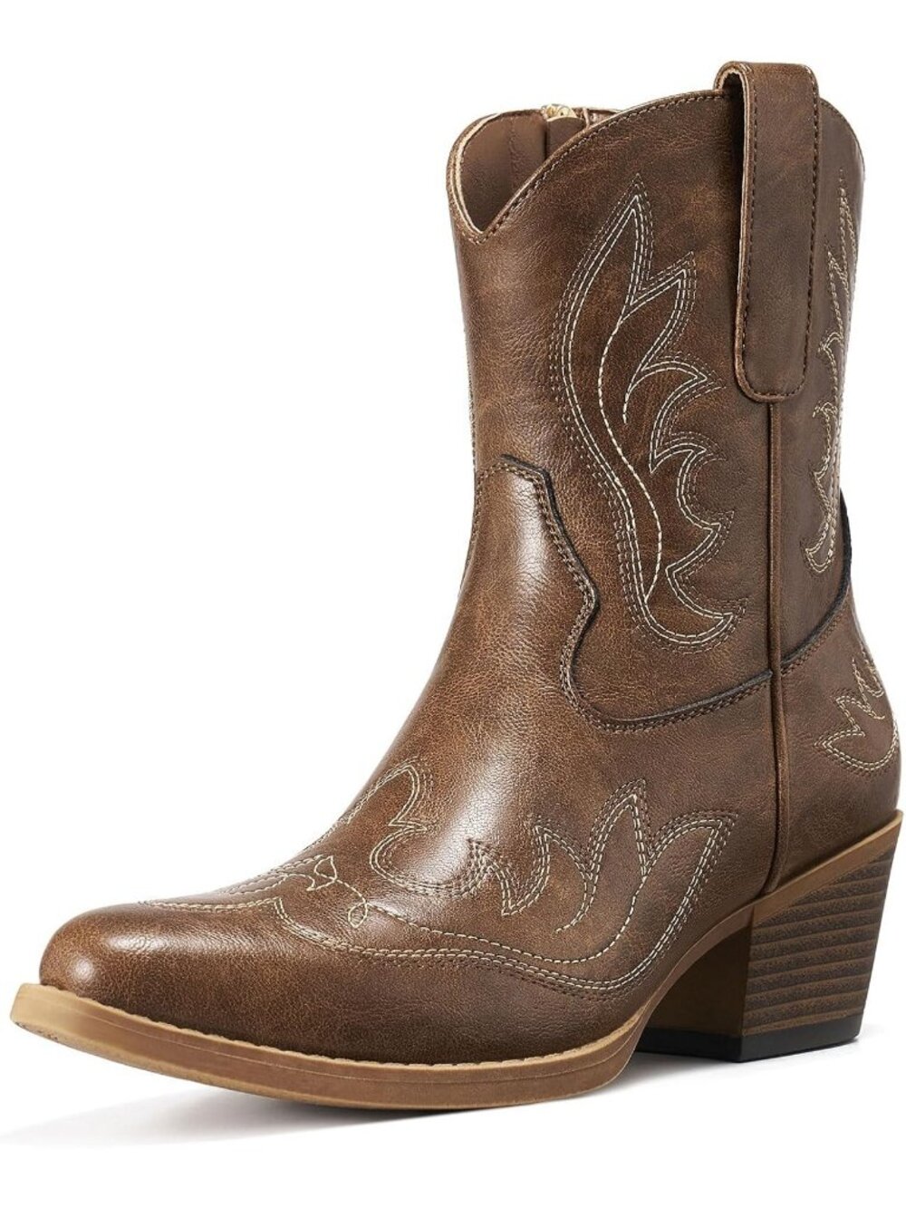 Women's Bronze Rubber Ankle Snip Toe Chunky Heel Side Zipper Western Booties